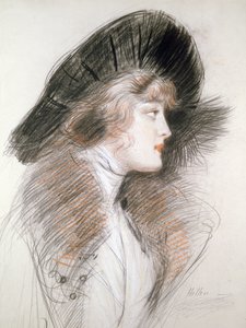 Cabeça de uma mulher elegante (lápis e giz colorido)